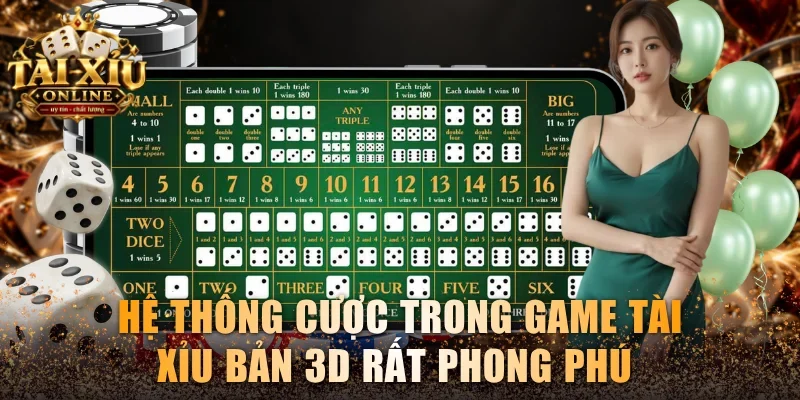 Tài Xỉu 3D – Trải Nghiệm Không Gian Đỏ Đen Hiện Đại Ấn Tượng 4 Hệ thống cược trong game Tài xỉu bản 3D rất phong phú